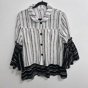 Paris Hues White Black Striped Wearable Art to Wear Artsy Shirt Jacket Size L